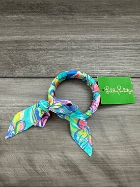 Lilly Pulitzer Turquoise Pink Yellow Floral Knot Hair Scarf Bracelet NWT